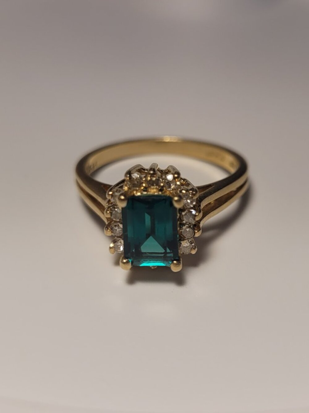 Emerald Diamond 14k Gold Vintage Ring Chatham 14 Diamonds 1980's May Birthstone - Picture 12 of 15